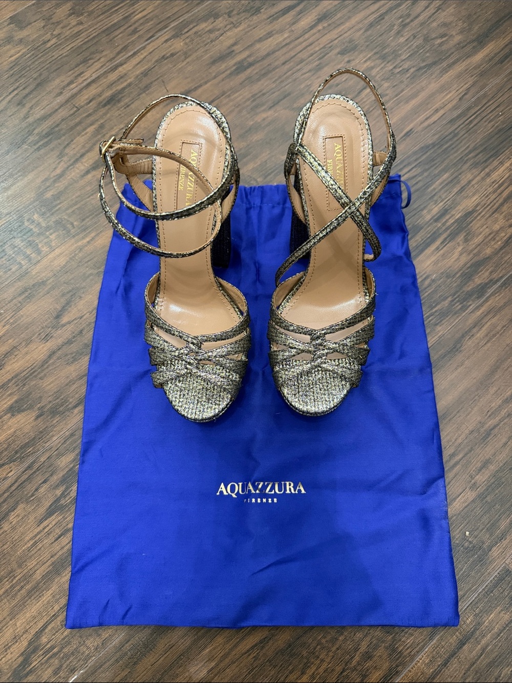 Aquazzura Metallic Gold Braided-Strap Heels